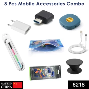 8PCS MOBILE ACCESSORIES COMBO IN ZIP PRINTED POUCH BAG