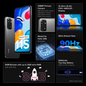 Redmi Note 11S (Space Black, 6GB RAM, 128GB Storage)|108MP AI Quad Camera | 90 Hz FHD+ AMOLED Display | 33W Charger Included